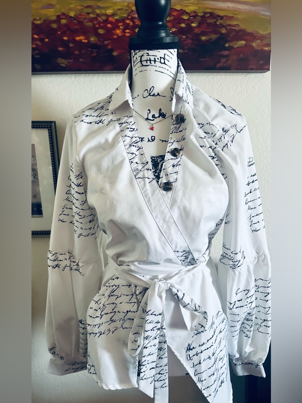 SHEIN White Blouse with Black Script Detail